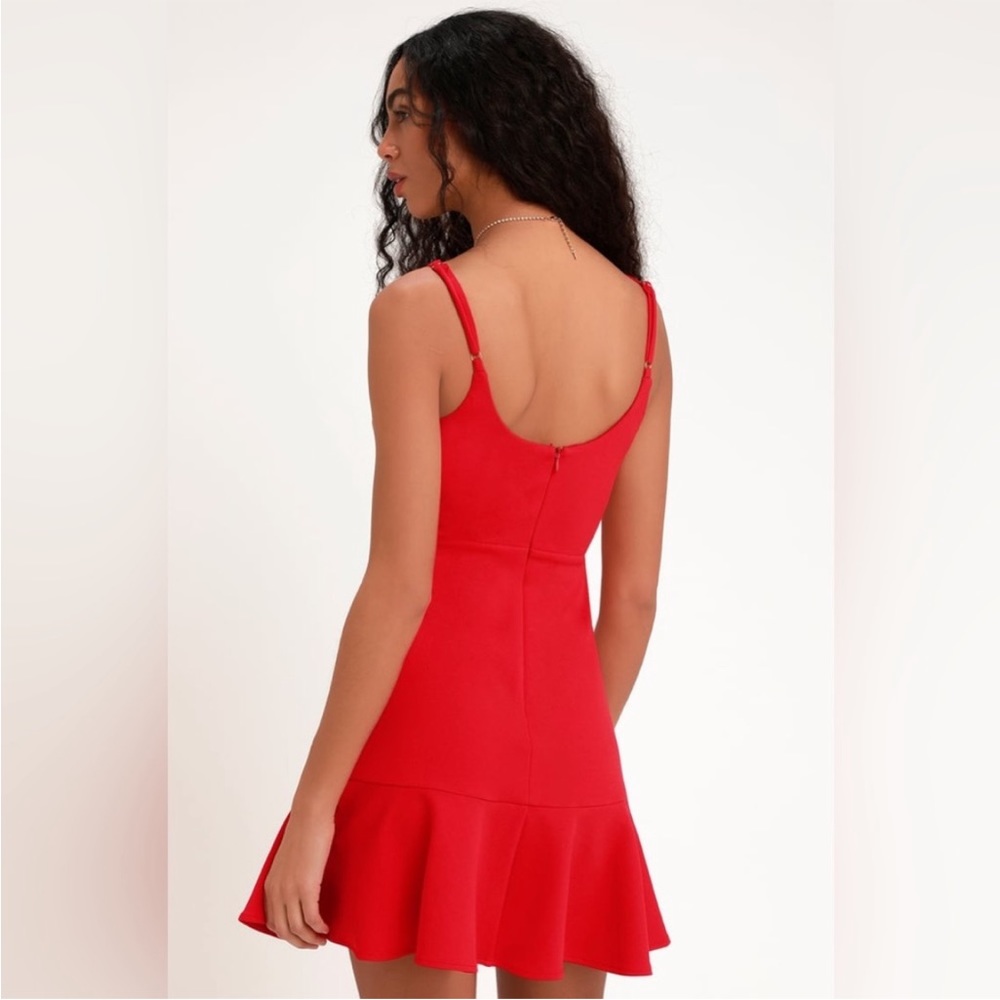❣️ LULUs Stylize Red Flounce Hem Mini Dress. Size MD. Great condition! - Picture 5 of 6